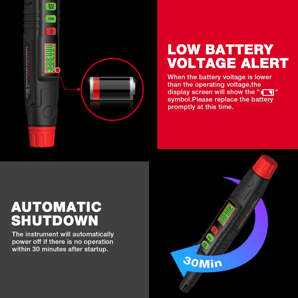 HABOTEST HT62 เทอโมมิเตอร์ & เครื่องวัดความชื้น 4-in-1 เทอร์โม-ไฮโกรมิเตอร์ปากกาความชื้นและอุณหภูมิด้วยจุดน้ำค้างและหลอดวัดความชื้น - รูปที่ 7