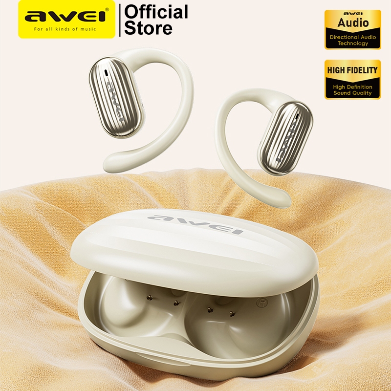 Awei OWS T95 Dual Bass Open Ear หูฟังไร้สายบลูทูธ 5.3 ซิลิโคนเหลว IPX6 หูฟังกีฬากันน้ําพร้อมไมโครโฟน