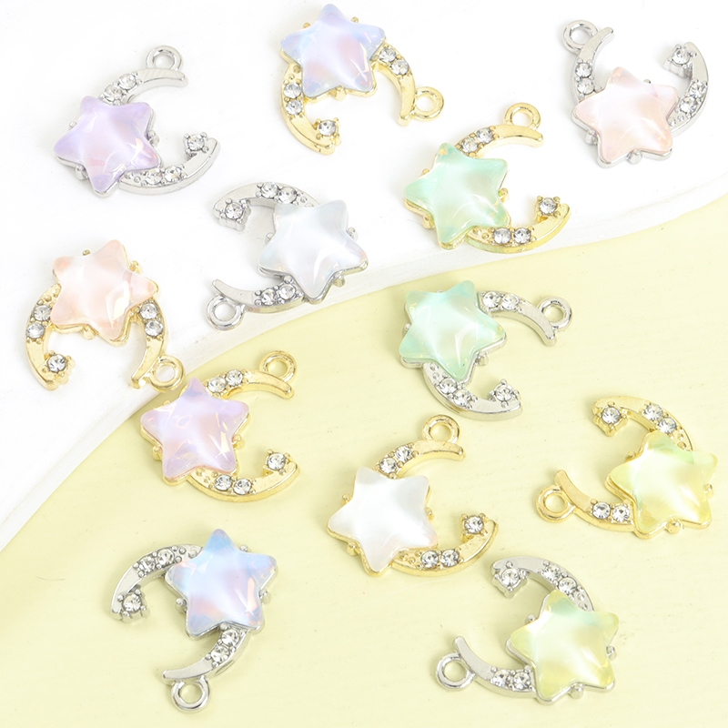 10ชิ้นล้างและเย็นความรู้สึกฝันที่มีสีสันแก้วดาวและดวงจันทร์เสน่ห์กับ พลอยเทียม ฝังที่ละเอียดอ่อนและหวานอุปกรณ์เครื่องประดับสําหรับ ทําเอง กระดูกไหปลาร้า โซ่สร้อยคอสร้อยข้อ