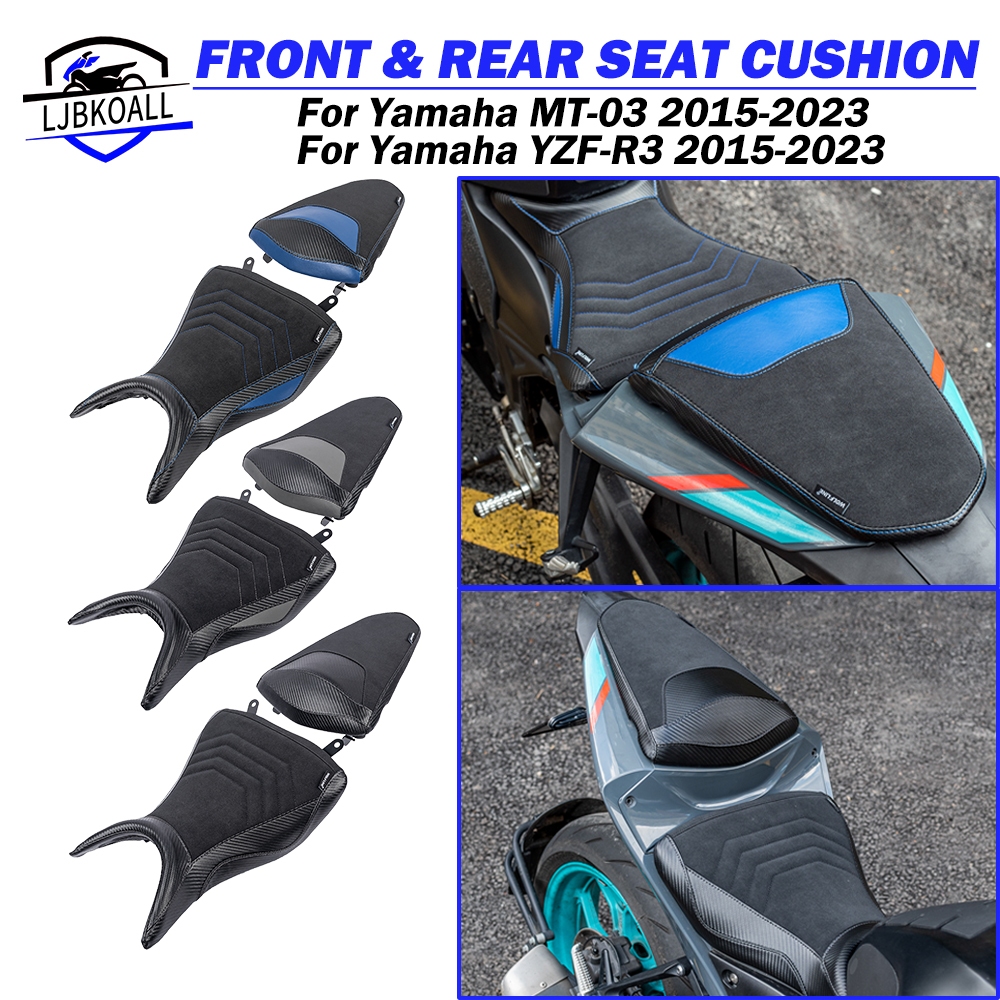 Ljbkkoall MT03 ด้านหน้าที่นั่ง Pad สําหรับ Yamaha MT-03 YZF-R3 2015-2023 2022 2021 2020 รถจักรยานยนต์ผู้โดยสารด้านหลังเบาะรองนั่ง Pillion ฝาครอบท้าย YZF R3 MT 03