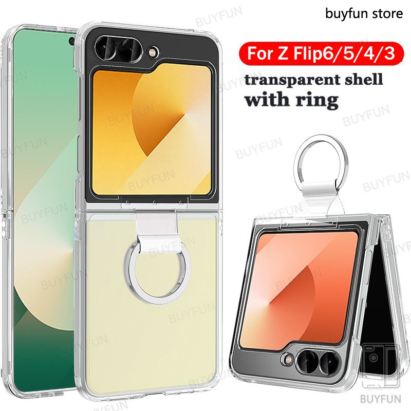 พร้อมแหวนสําหรับ Samsung Galaxy Z Flip 6 Flip6 5G zflip6 4 5flip 3flip Case Clear Slim Thin เคสโทรศัพท์ป้องกันเคสกันกระแทก