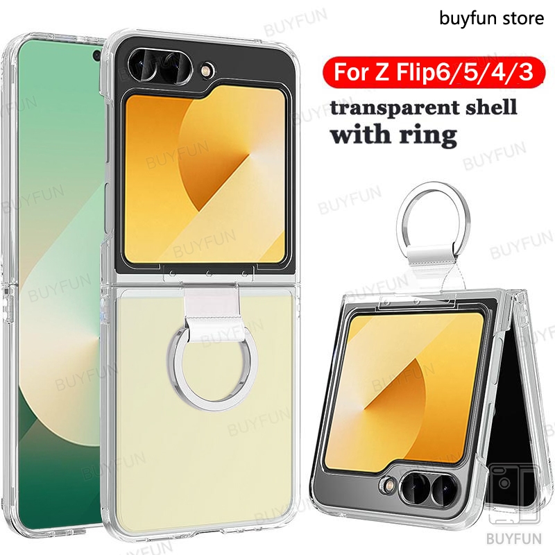 เคสสําหรับ Samsung Galaxy Z Flip 3 4 5 6 zflip6 flip6 5G ฝาครอบแหวนกันกระแทกแบบใสใส