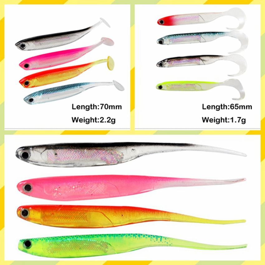 6 ชิ้น/ล็อตตกปลาเหยื่ออ่อน 1.7g 2.2g 2.6g T-Tail เข็ม-หางเลื่อมหนอนนุ่มตกปลาทะเลเหยื่อ