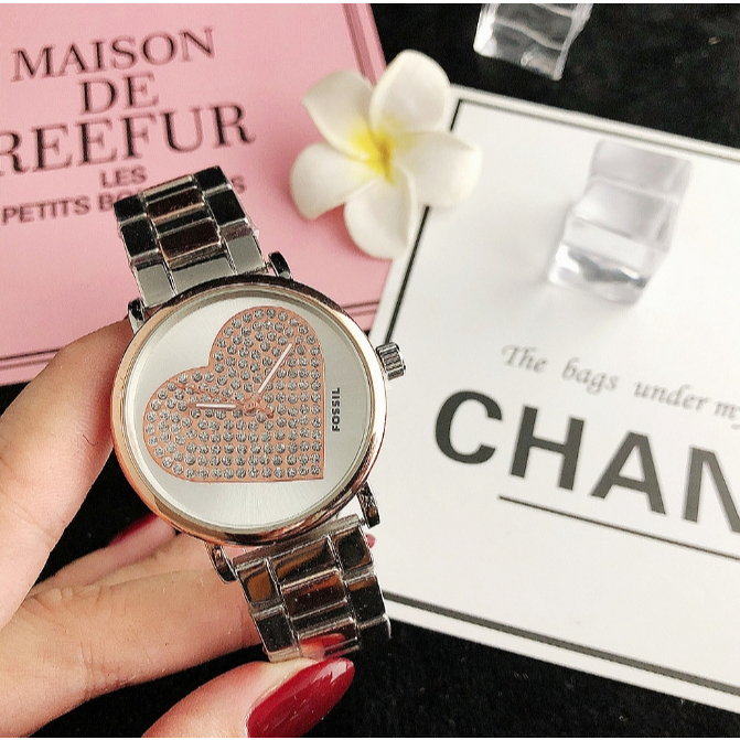 Fossil สินค้าใหม่สุภาพสตรี Quartz Movement สายสแตนเลส Diamond-studded แฟชั่นหรูหรานาฬิกาพรีเมี่ยม