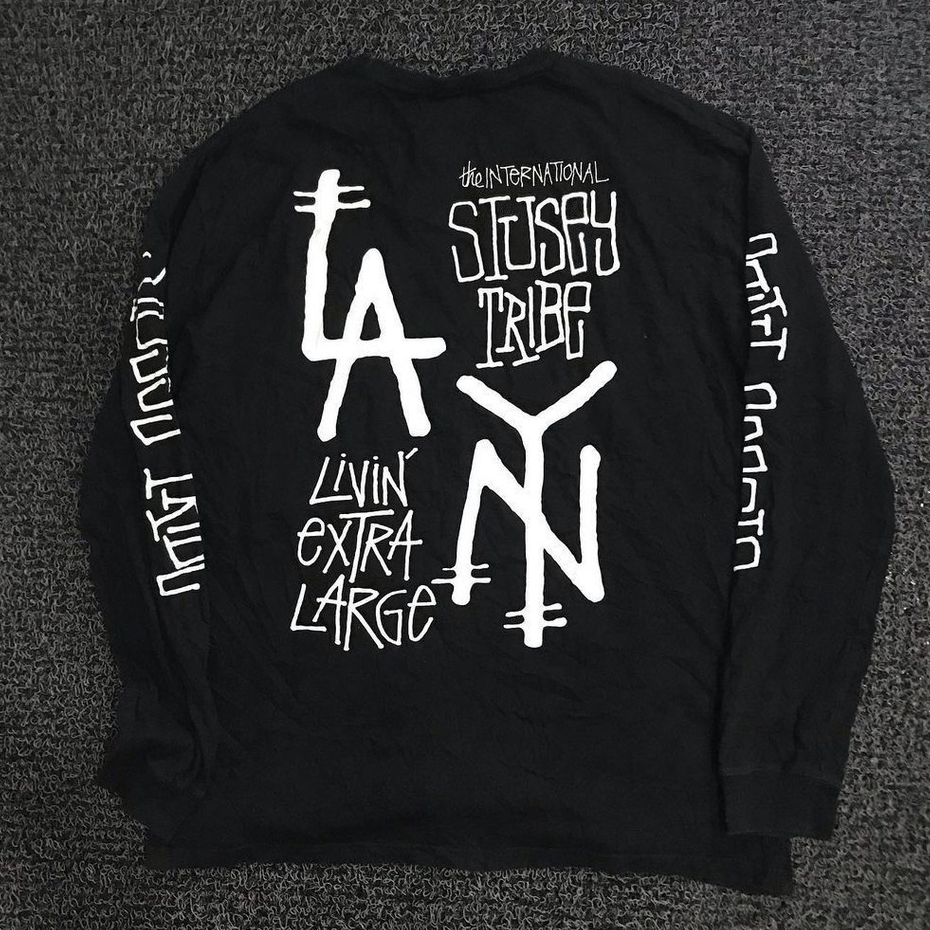 (คลังสินค้าพร้อม) Vibe Original High Street Design Full Back Graffiti Creative Letter เสื้อยืดแขนยาวผู้ชายผู้หญิงอินเทรนด์