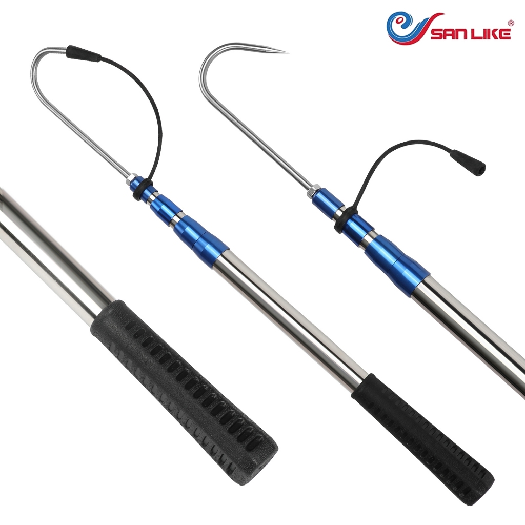 Sanlike Telescopic Fishing Gaffi พร้อม Super Sharp Spear Hook น้ําหนักเบามือปลา Gaffi ยางนุ่มลื่นจับและ Lanyard สําหรับน้ําจืด Offshore ตกปลาพายเรือกลางแจ้ง