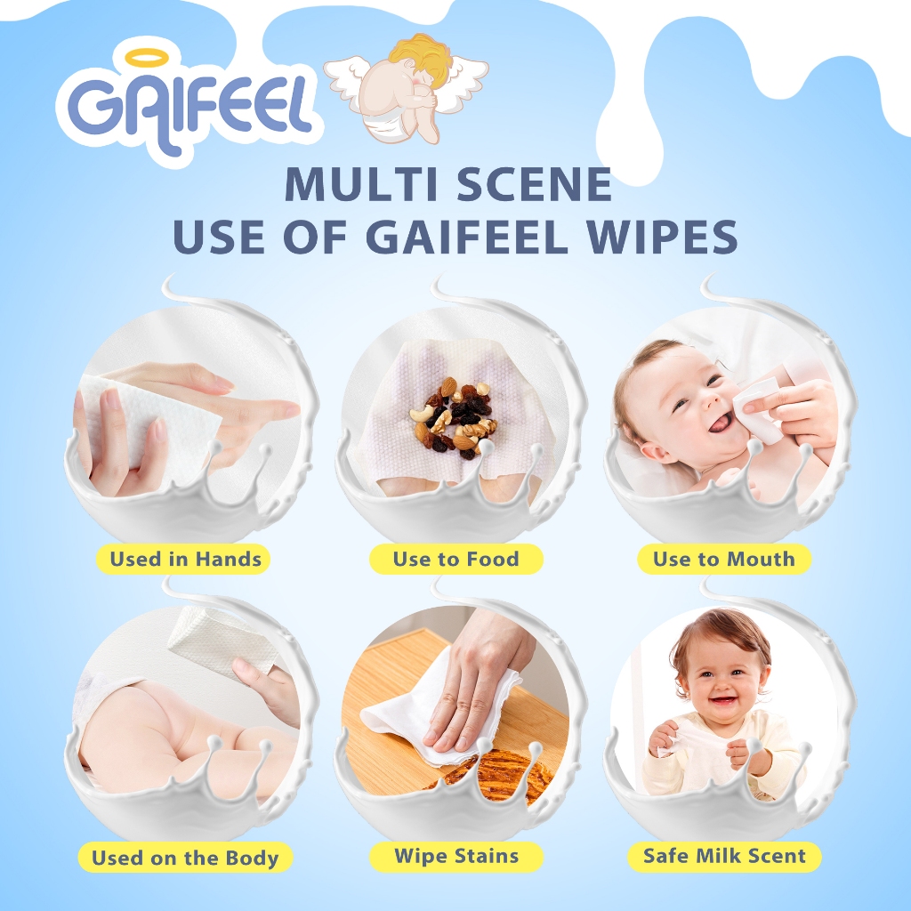 GAIFEEL รสนม ผ้าเปียกสำหรับทารกและเด็กเล็ก 3 ชุด 240 แผ่น - รูปที่ 6