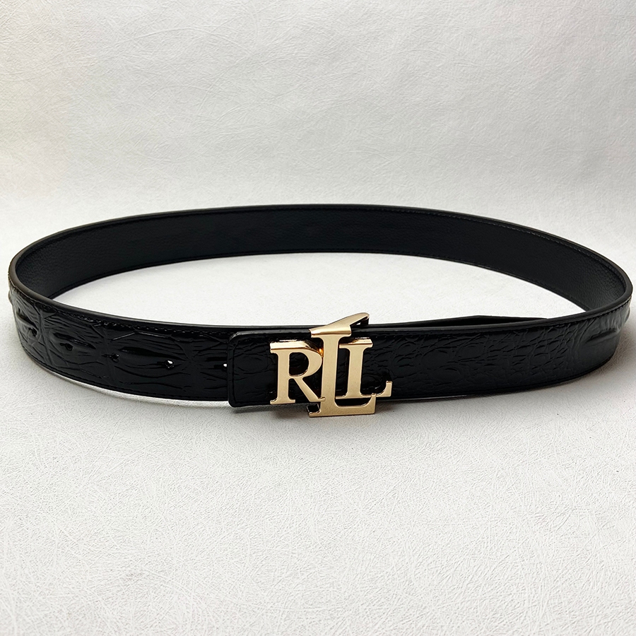 Ralph Lauren ราล์ฟ ลอเรนเข็มขัดลำลองสำหรับผู้ชายธุรกิจผู้หญิงเข็มขัดหนังวัวกว้าง 3.8 ซม