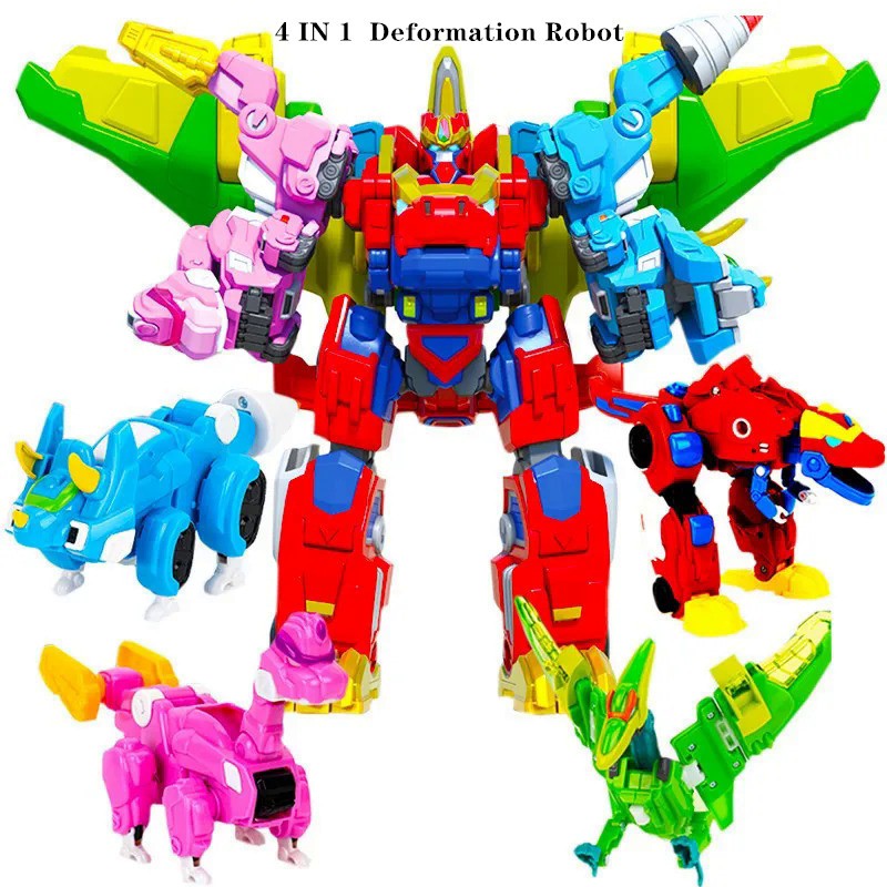 Great 4 IN 1 ABS Deformation Gogo Dino หุ่นยนต์ของเล่นตัวเลขการกระทํา Transformation รถเครื่องบิน Gogo King ไดโนเสาร์ของเล่นสําหรับของขวัญเด็ก