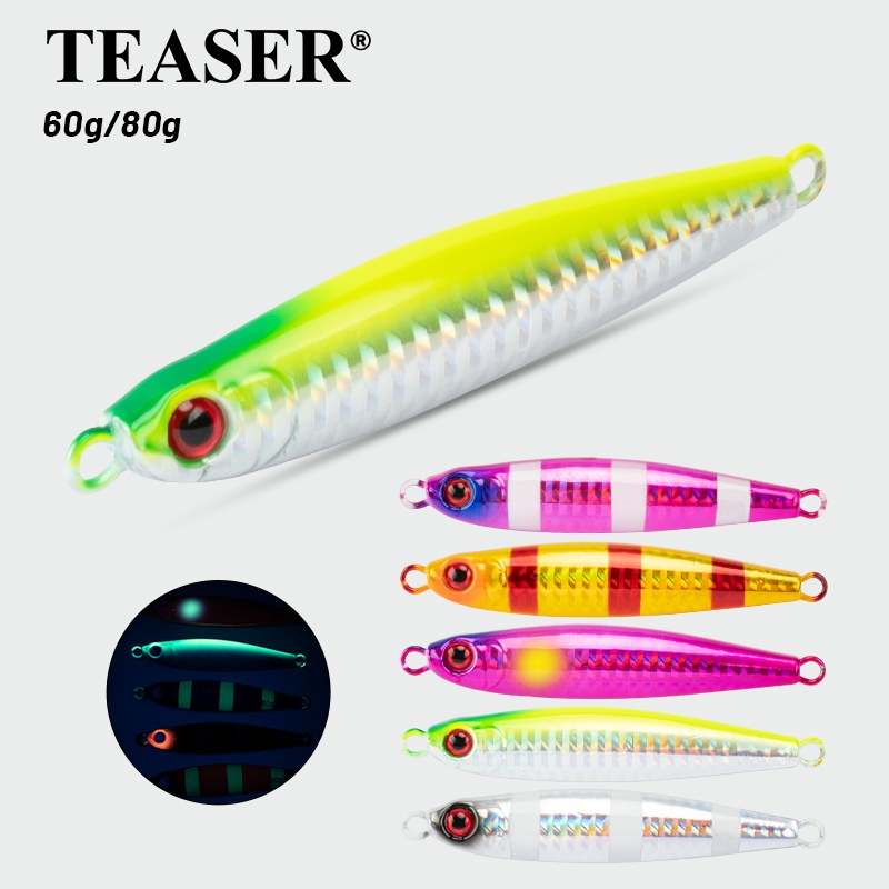 TEASER【J119】60g 80g ช้าโลหะ Jigging Lure น้ําเค็มช้า Jig Seabass Jigging Lure เหยื่อสําหรับตกปลาล่อโดยไม่ต้อง Assist Hooks