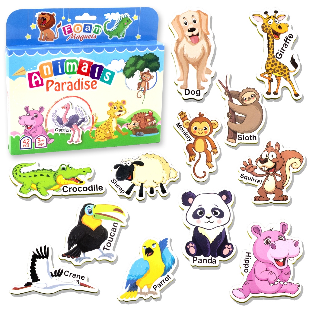 42pcs การ์ตูนสัตว์ตู้เย็นแม่เหล็กเด็กโฟมแม่เหล็กตู้เย็นของเล่นเป็นมิตรกับสิ่งแวดล้อมการศึกษาแม่เหล็กสําหรับไวท์บอร์ดตกแต่ง Creative Office