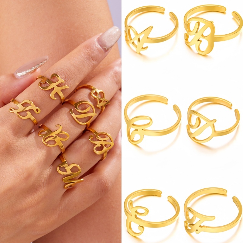 แฟชั่น 18k Gold Plated Capital AZ ตัวอักษรภาษาอังกฤษแหวน 26 ตัวอักษรแหวนผู้ชายและผู้หญิงเครื่องประดับของขวัญ Letter Geometric Simple