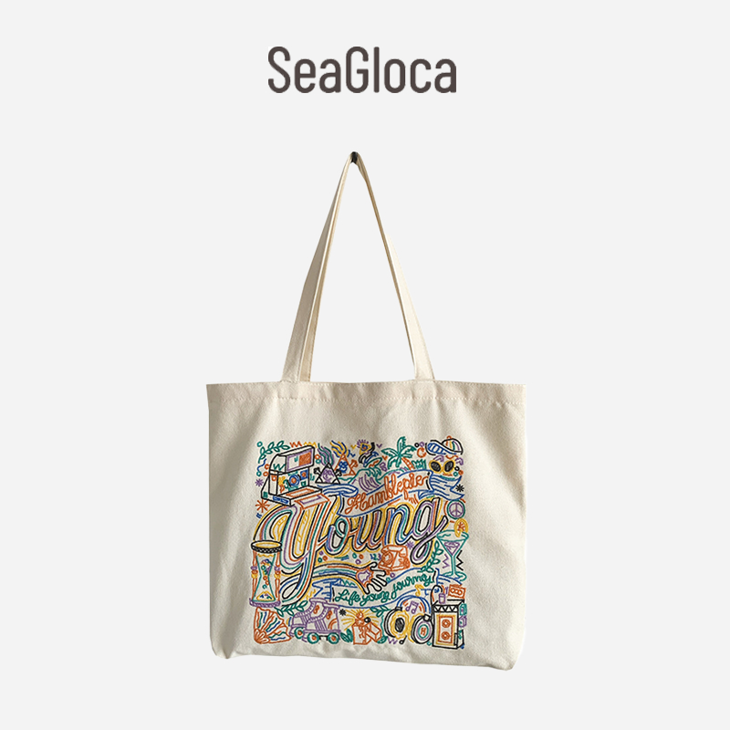 Seagloca แฟชั่นเย็บปักถักร้อยออกแบบผ้าใบน้ําหนักเบากระเป๋าสะพายไหล่ความจุสูงสําหรับผู้หญิงไม่มี 1896