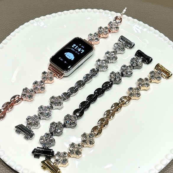 Bling Diamond Clover Compatible สาย Huawei Band 9 Strap Huawei band 8 / 6/7/8 NFC/9 /9NFC/7 Metal สาย Huawei Band 8 Strap Watchband Metal สาย Huawei Band 7 Strap Smart Watch Accessory