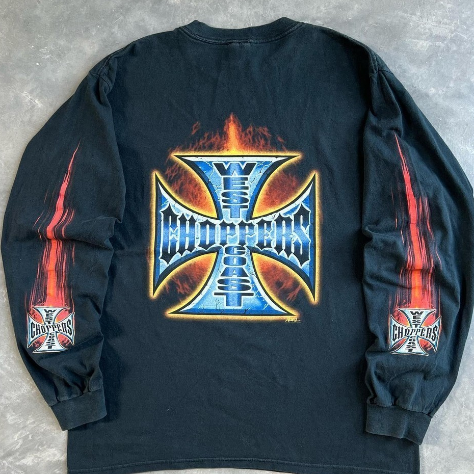 (คลังสินค้าพร้อม)ที! ที!West Coast Choppers 90s VIntage เสื้อยืดแขนยาวผ้าฝ้ายพิมพ์ลาย