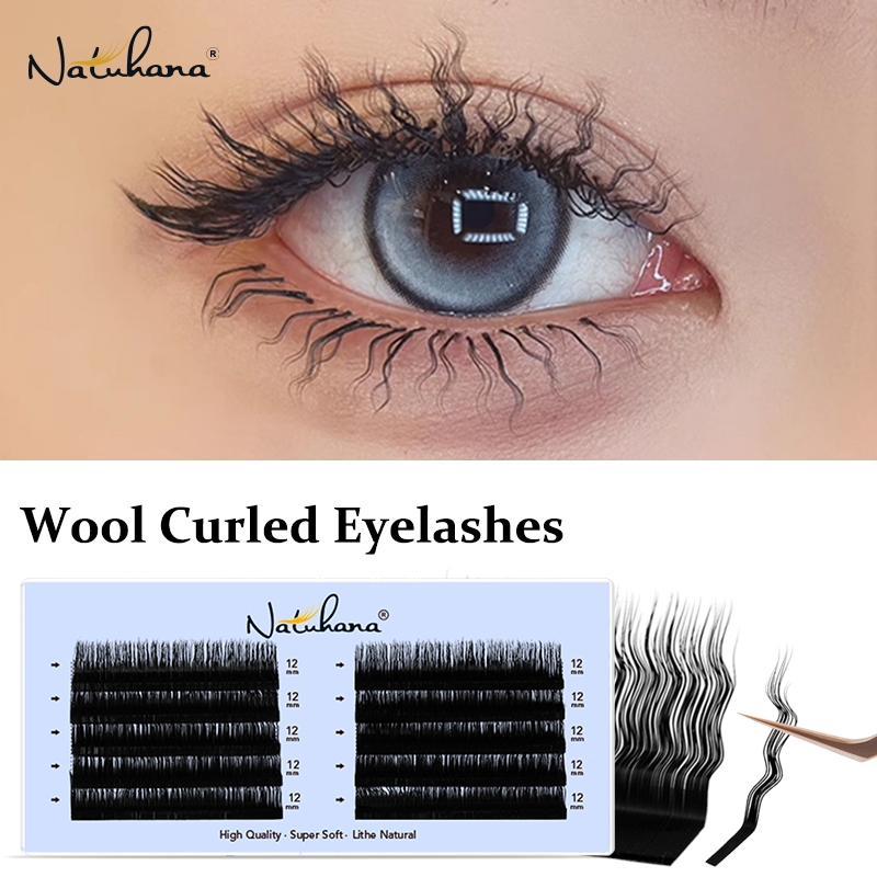 Natuhana ขนตาปลอม 3D Curly ขนสัตว์ Eyelash Extension Fluffy ธรรมชาติยาว Handmade Eye Lashes Extensions เครื่องมือแต่งหน้า