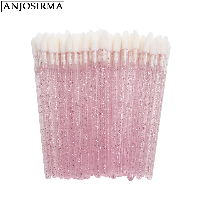 Anjosirma 50 ชิ้นทิ้งสีชมพูขนตาแปรงคริสตัลขนตา micro eyelash extension แปรง applicator ทําความสะอาด