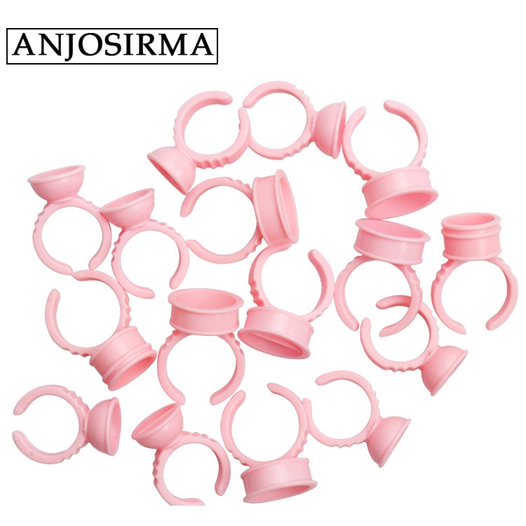 ANJOSIRMA ถาดกาวติดขนตาปลอม พลาสติก สีชมพู 100 ชิ้น ต่อแพ็ค