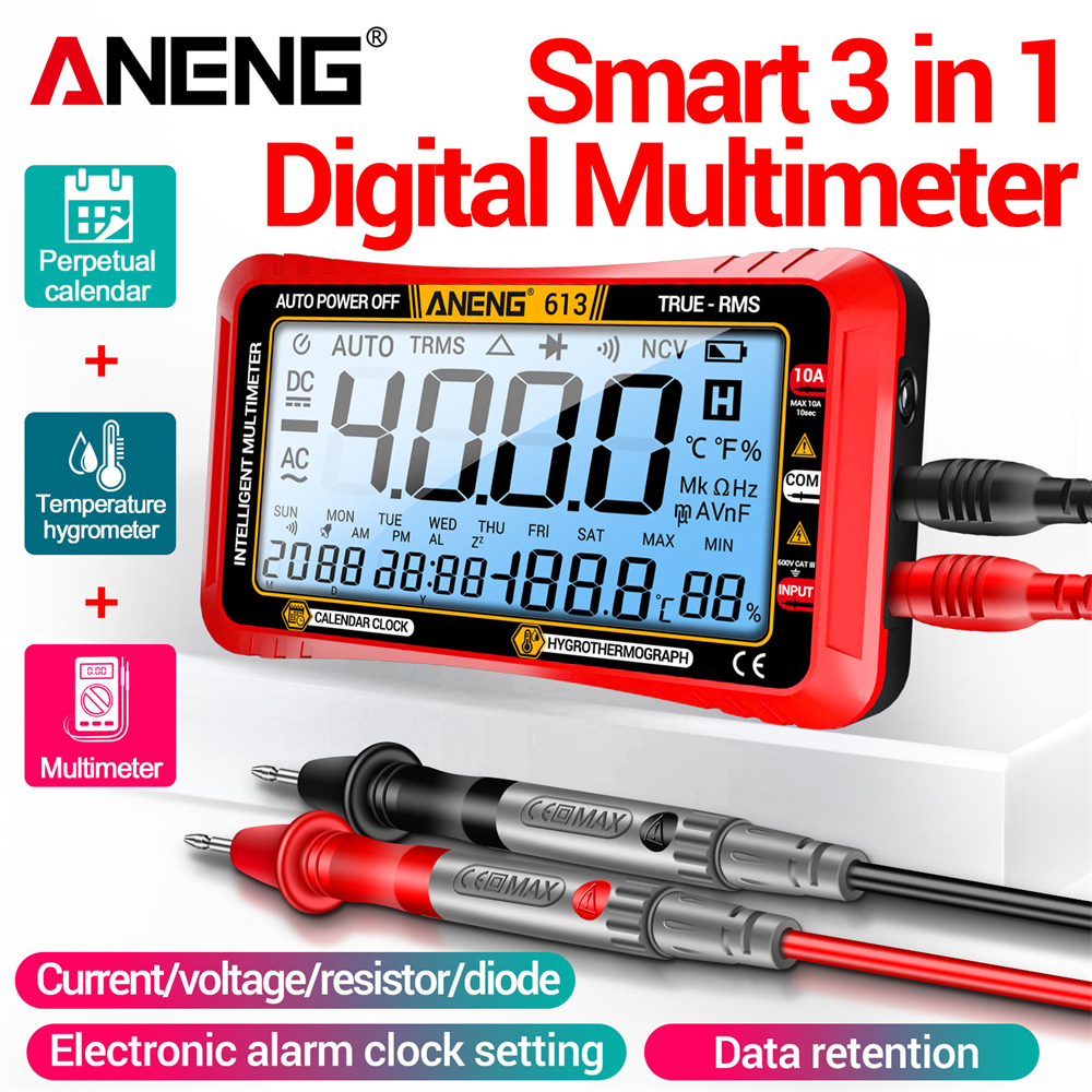 Aneng 613 สมาร์ทมัลติมิเตอร์ 4000 นับการวัดแรงดันไฟฟ้า AC/DC แบบดิจิตอล 3 ใน 1 เครื่องมือทดสอบมืออาชีพ