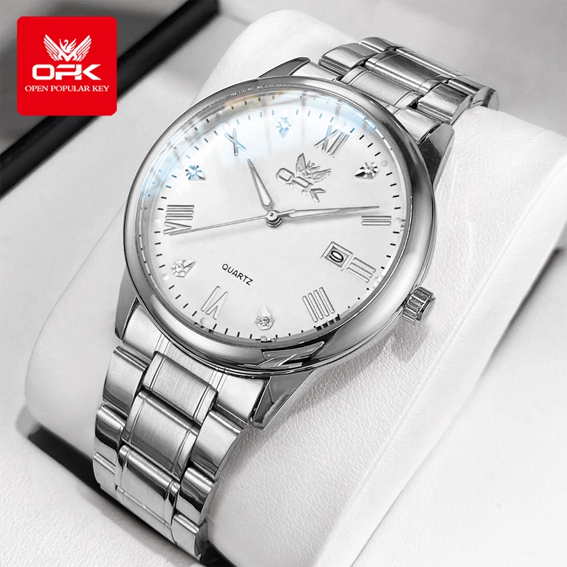 OPK 6025 นาฬิกาผู้ชาย กันน้ำ 100% ส่องสว่าง ปฏิทิน สายหนัง|สแตนเลส