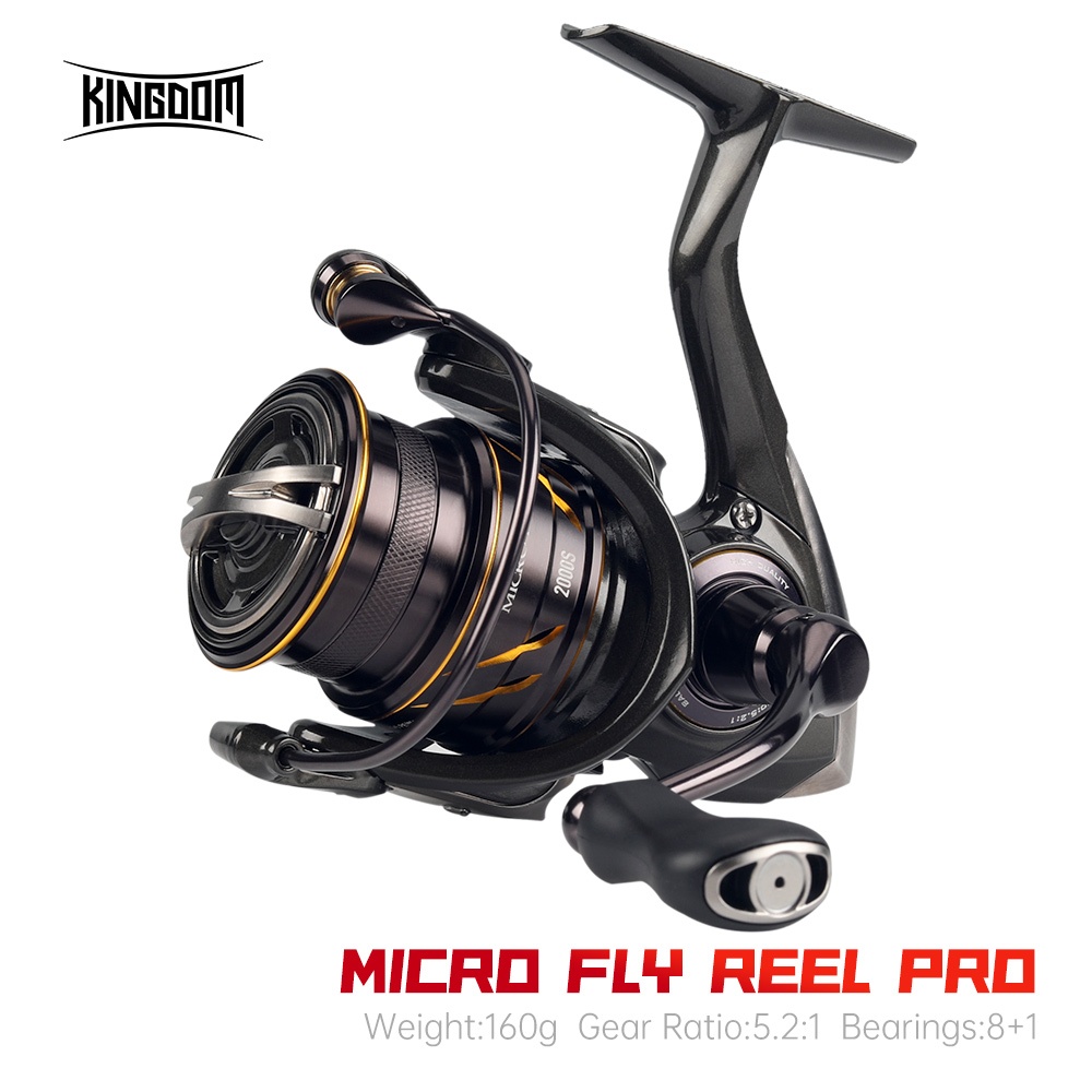 Kingdom MICRO FLY 2024 Spinning Fishing Reel 1000 1000S 2000S 3000 3000S ไนลอน Spool jigging Reel 5.2:1 Spinning Reels 160g