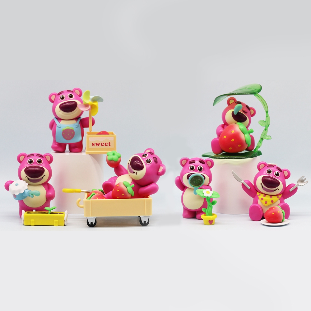 6 ชิ้น/เซ็ต 8.5 ซม.อะนิเมะ Toy Story รูปสตรอเบอร์รี่ Orchard Series รุ่น Q สตรอเบอร์รี่หมี PVC ตัวเล