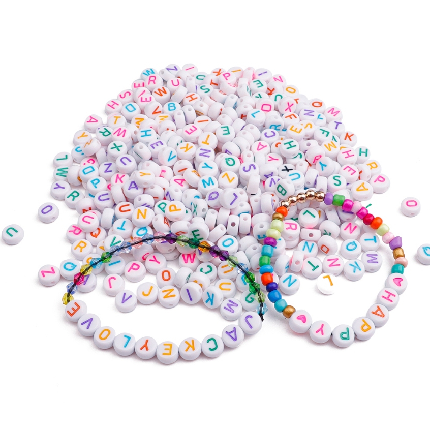 [4x7มม.] 6สีลูกปัดตัวอักษรภาษาอังกฤษสีขาวที่มีสีสันตัวละครลูกปัดแบนสุ่มผสมจดหมายลูกปัด ทําเอง ทําด้วยมือ