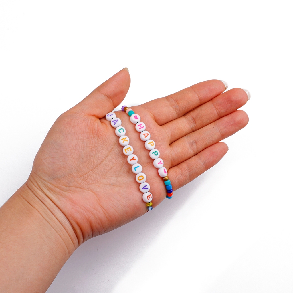 [4x7มม.] 6สีลูกปัดตัวอักษรภาษาอังกฤษสีขาวที่มีสีสันตัวละครลูกปัดแบนสุ่มผสมจดหมายลูกปัด ทําเอง ทําด้วยมือ - รูปที่ 3