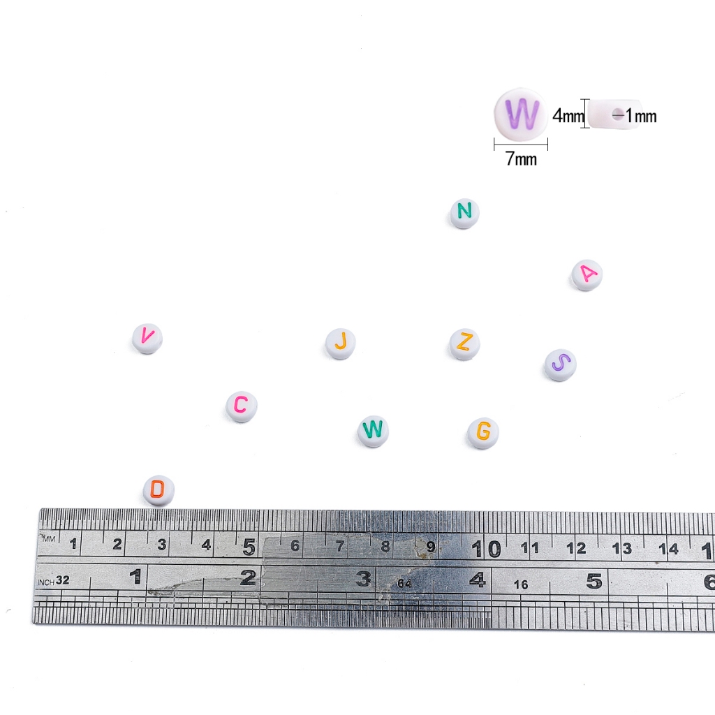 [4x7มม.] 6สีลูกปัดตัวอักษรภาษาอังกฤษสีขาวที่มีสีสันตัวละครลูกปัดแบนสุ่มผสมจดหมายลูกปัด ทําเอง ทําด้วยมือ - รูปที่ 7