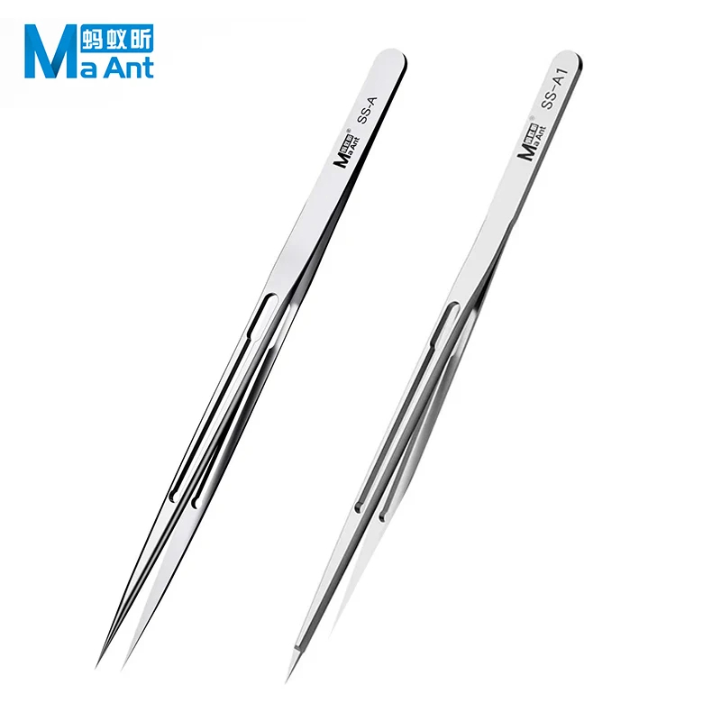 Maant SS-A SS-A1 แหนบโครเมี่ยมขัดเงา บาง แม่นยํา ไม่ใช้แม่เหล็ก เมนบอร์ดโทรศัพท์ BGA IC ไมโคร แหนบซ่อมบัดกรี