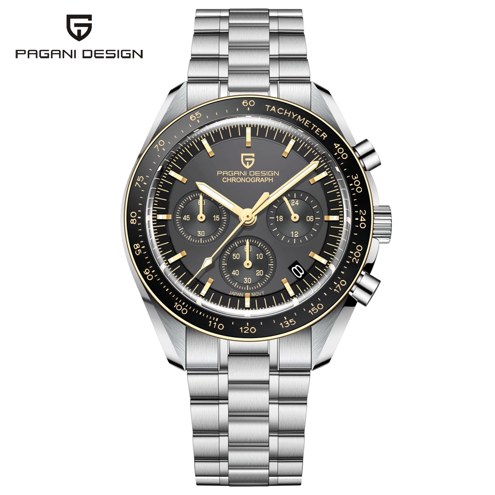 Pagani DESIGN 40 มม. โครโนกราฟ นาฬิกาผู้ชาย ของแท้ ปฏิทิน ส่องสว่าง ไพลิน ไนลอน กันน้ํา นาฬิกาควอตซ์