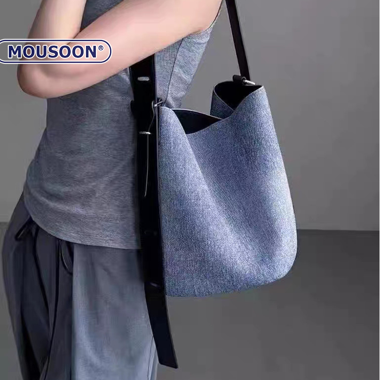 Mousoon Korea Tote Bucket Bag Female Niche Retro Clash กระเป๋าสะพายข้างคุณภาพสูง