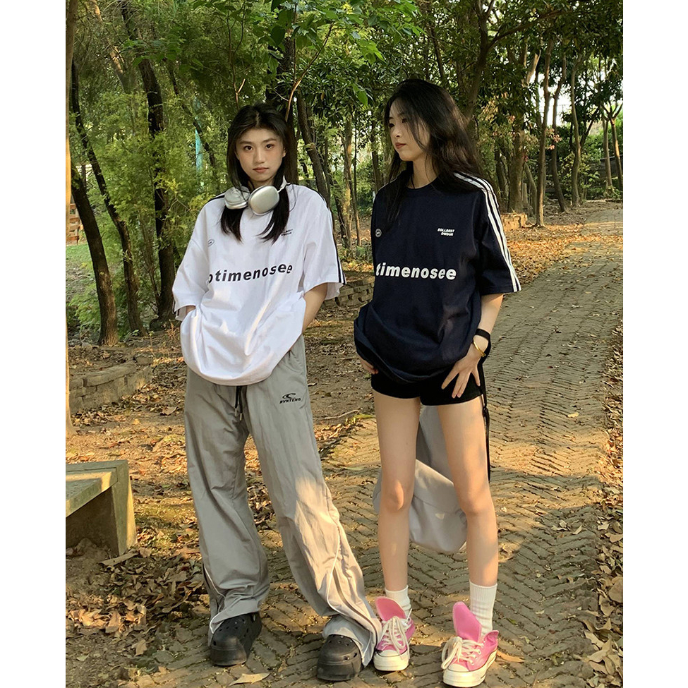 ส่งไวจากไทย SELLDA M-2XL แขนสั้น ฝ้าย เสื้อยืด ผู้หญิง ลายทาง เสื้อสาวอวบ คอกลม เสื้อ oversize เกาหลี โอเวอร์ไซส์