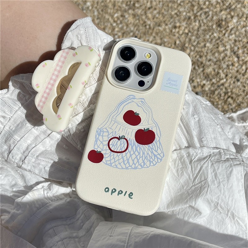 Iphone 16 15 14 14 Pro max 13 Pro max เคสโทรศัพท์วัสดุ PU ลาย apple สีแดง
