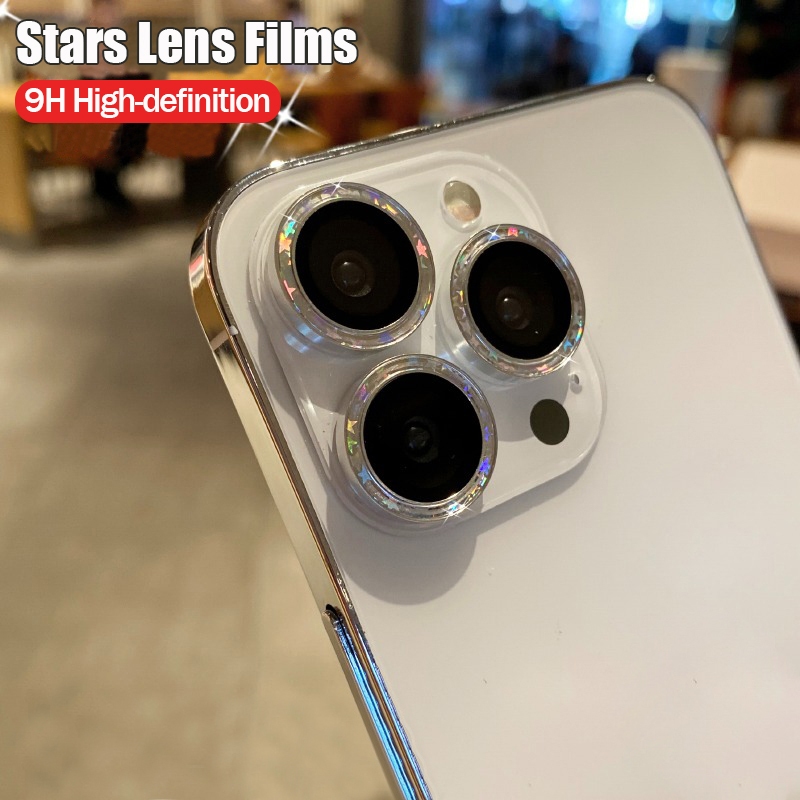 HD ดาวสีสันสดใสแฟชั่นตัวป้องกันเลนส์สําหรับ iPhone 17 Air 16 15 14 Pro Max Plus 13 12 Pro Max Mini 11 Pro Max กระจกนิรภัยเลนส์ป้องกันแหวนกล้องสติกเกอร์