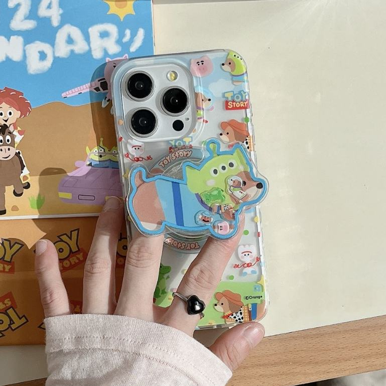 การ์ตูนtoy Storyสไลด์วงเล็บแม่เหล็กเคสโทรศัพท์สําหรับiPhone 15 14 13 12 Pro Maxกันกระแทกอะคริลิคปกอ่อน