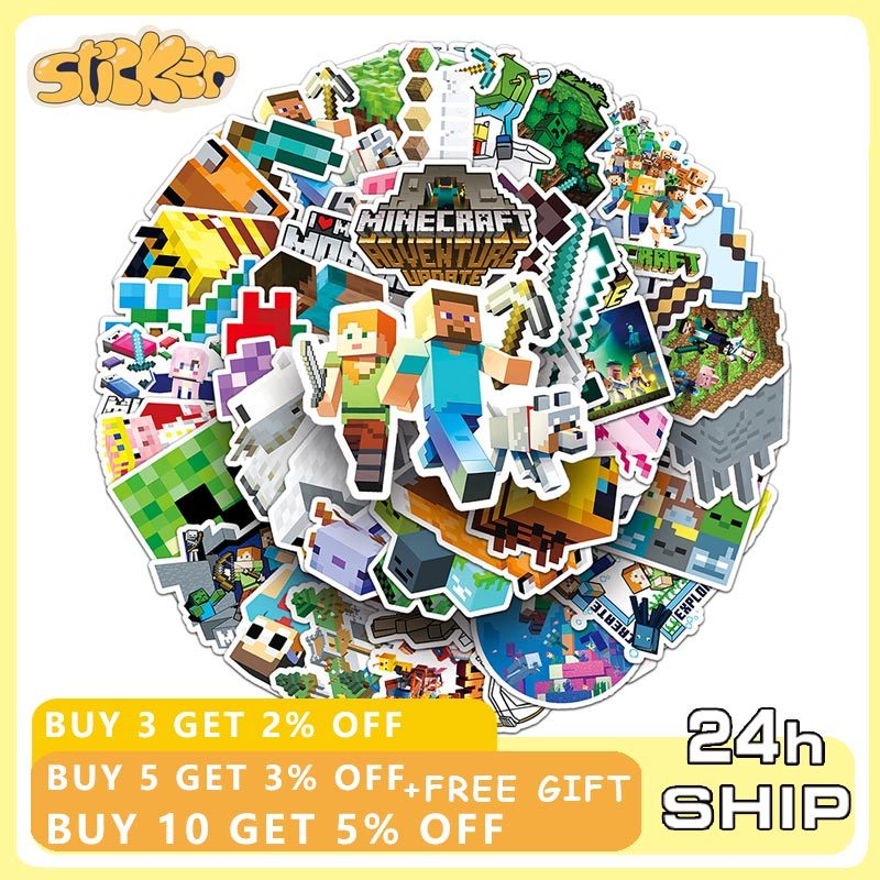 50 ชิ้น Minecraft สติกเกอร์เกม LEGO DIY กระเป๋าเดินทางแล็ปท็อปสเก็ตบอร์ด Decals สติกเกอร์ของเล่นเด็ก