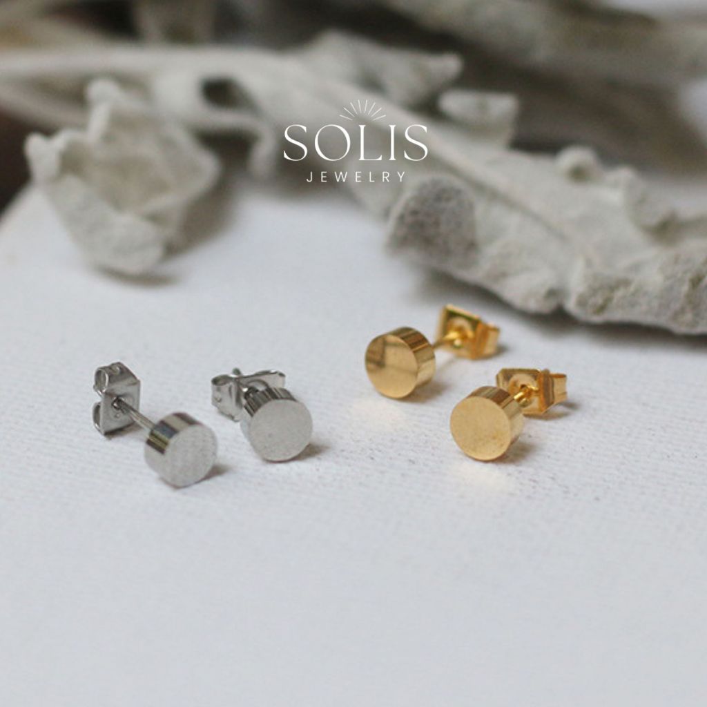 18k Gold Geometric Oblate Studs ต่างหู • Hypoallergenic Unisex ผู้ชายผู้หญิงต่างหู • สแตนเลสไทเทเนียมเหล็ก ER216