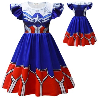 พร้อมสต็อก ชุดแฟนซีซูเปอร์ฮีโร่กัปตันอเมริกาสําหรับเด็กผู้หญ…