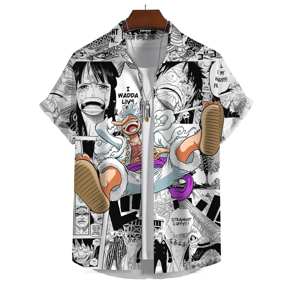 Oufisun เสื้อเชิ้ตผู้ชาย 3D พิมพ์ One Piece อะนิเมะฤดูร้อน 2024 เทรนด์แฟชั่นใหม่เสื้อลําลอง