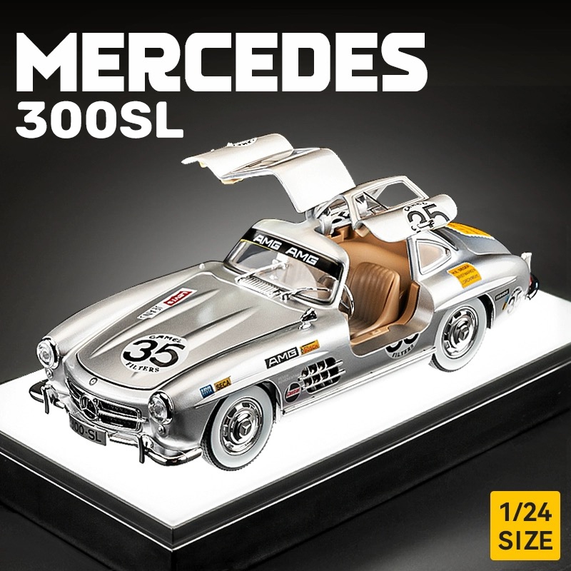 RUM1:24 Scale Benz 300SL การพิมพ์รถรุ่น Light & Sound Effect รถDiecastของเล่นสําหรับเด็กวันเกิดของเล่นเด็กคอลเลกชันรถ