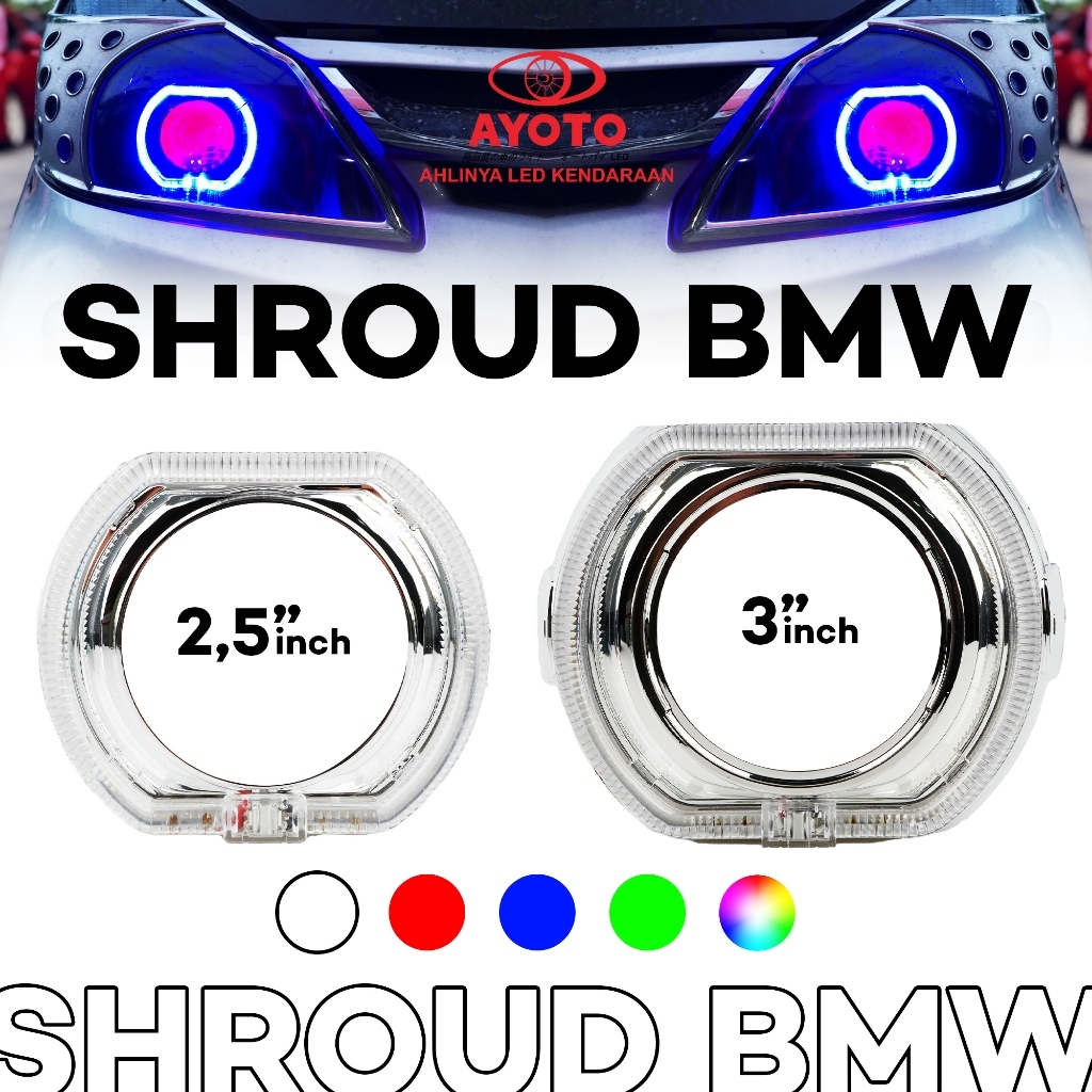 Ayoto Shroud angel eyes คริสตัลโปรเจคเตอร์หลอดไฟ LED BMW ROUND 2.5/3 นิ้วไฟหน้าสําหรับรถจักรยานยนต์รถยนต์ 12v