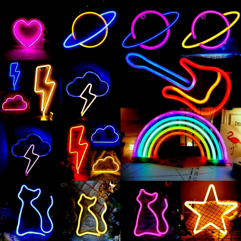 กีตาร์สายรุ้ง Planet Heart ไฟนีออน ใช้แบตเตอรี่หรือ USB เหมาะสำหรับตกแต่งห้อง