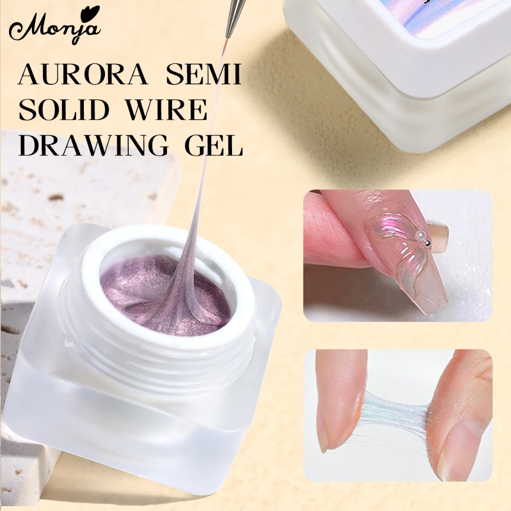 Monja 8ml Spider Gel ยาทาเล็บสะท้อนแสง Aurora Wire Elastic Draw ภาพวาด Linerเจลเล็บเล็บเล็บเคลือบเงา