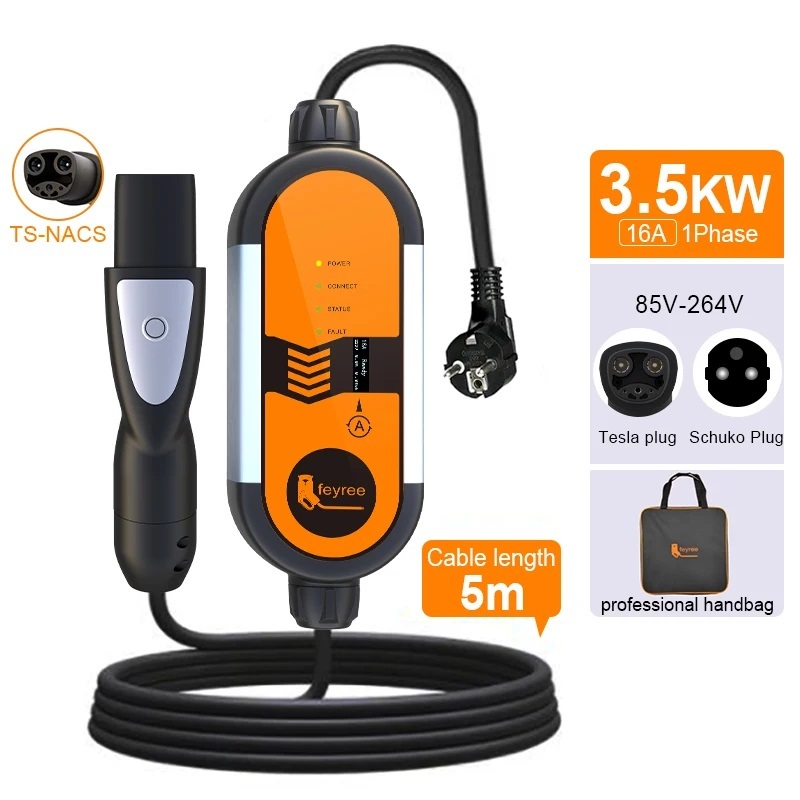 Feyree แบบพกพา EV Charger 3.5KW สถานีชาร์จ 16A ปรับ Current Fast Charging พร้อม NACS ปลั๊กใช้งานร่วม
