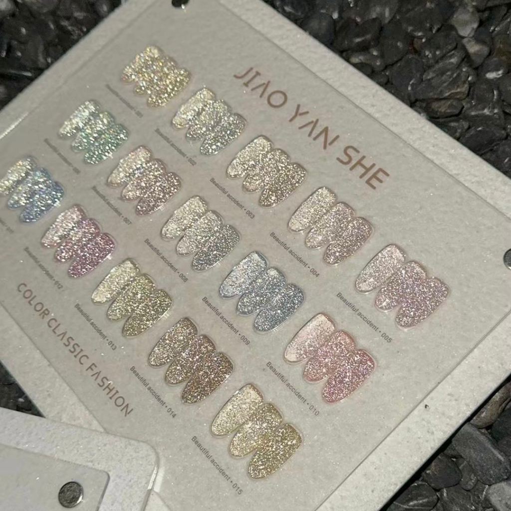 JYS 15 สี (JIAO YAN SHE) เซ็ทยาทาเล็บเจลกากเพชรแฟลช แถมชาร์ตสำเร็จรูป สีเจลทาเล็บ สีแฟลช+กากเพชร แพลตตินั่ม#JYSB3