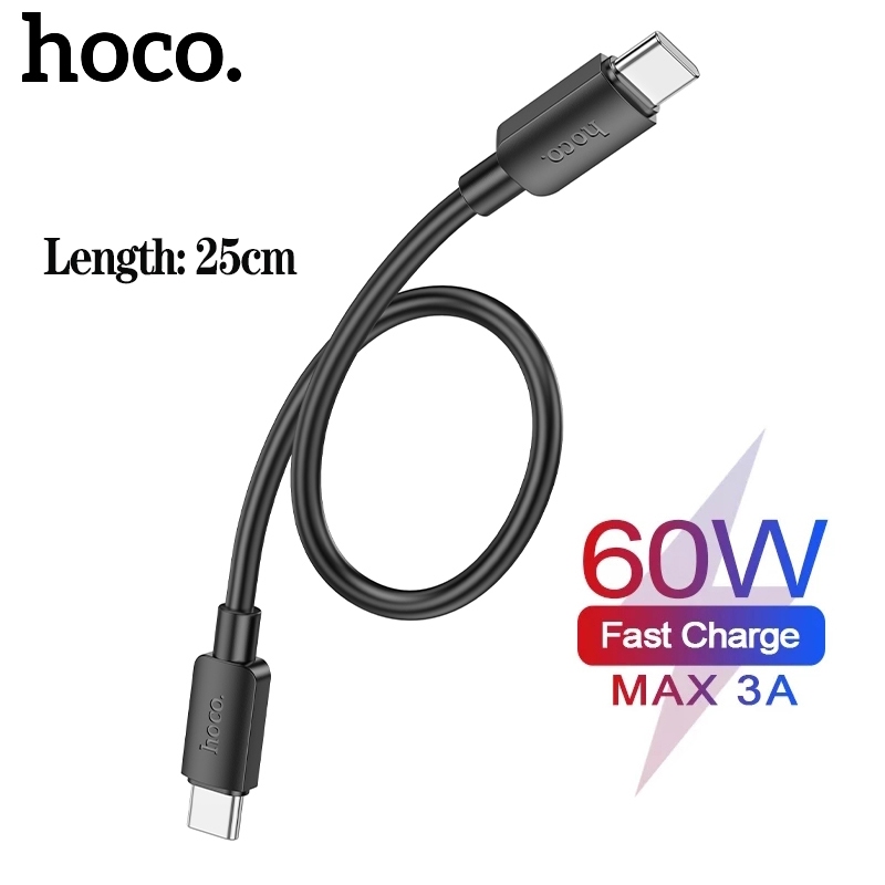 Hoco X96 0.25M สายสั้น Type-C 60W สายชาร์จข้อมูลอย่างรวดเร็ว 3A Type-C ถึง Type-C สายเคเบิลข้อมูลแบบพกพาสําหรับโทรศัพท์แล็ปท็อปสายเคเบิลข้อมูลสากล