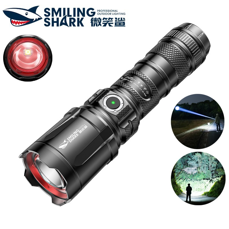 SmilingShark SD7003 ไฟฉาย led แสงที่แข็งแกร่ง M80 10000lm คบเพลิง ซุปเปอร์ไบรท์ ซูมได้ Type-C ชาร์จใหม่ได้ 5โหมด กันน้ำสำหรับตั้งแคมป์เดินป่าในครัวเรือน