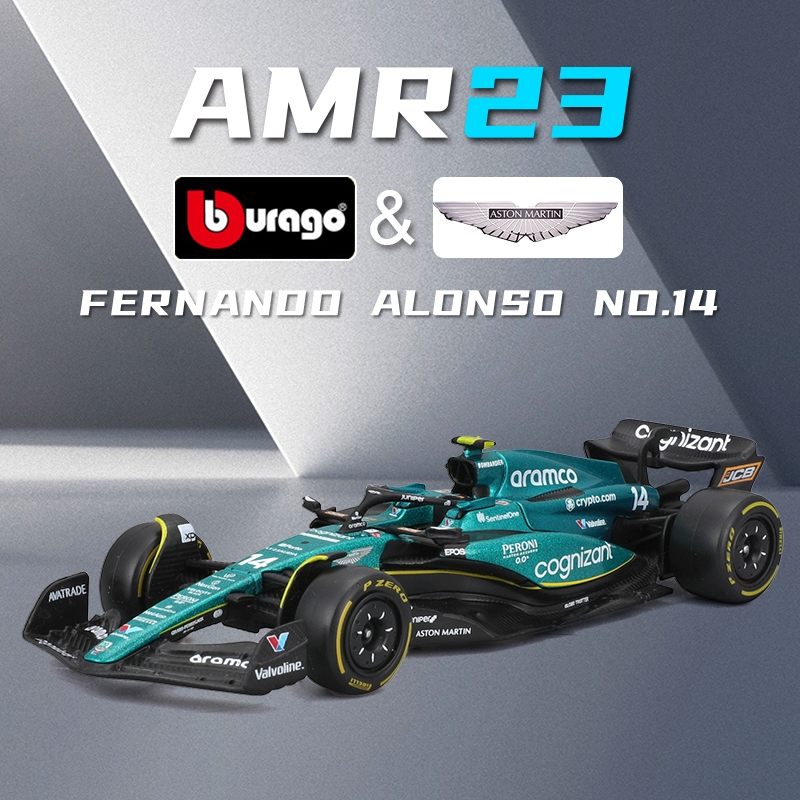 Bburago 2023 1:43 F1 Aston Martin Aramco Team AMR23 #14 Fernando Alonso #18 Lance Stroll Formula Alloy Diecast Model Car Collection Gift