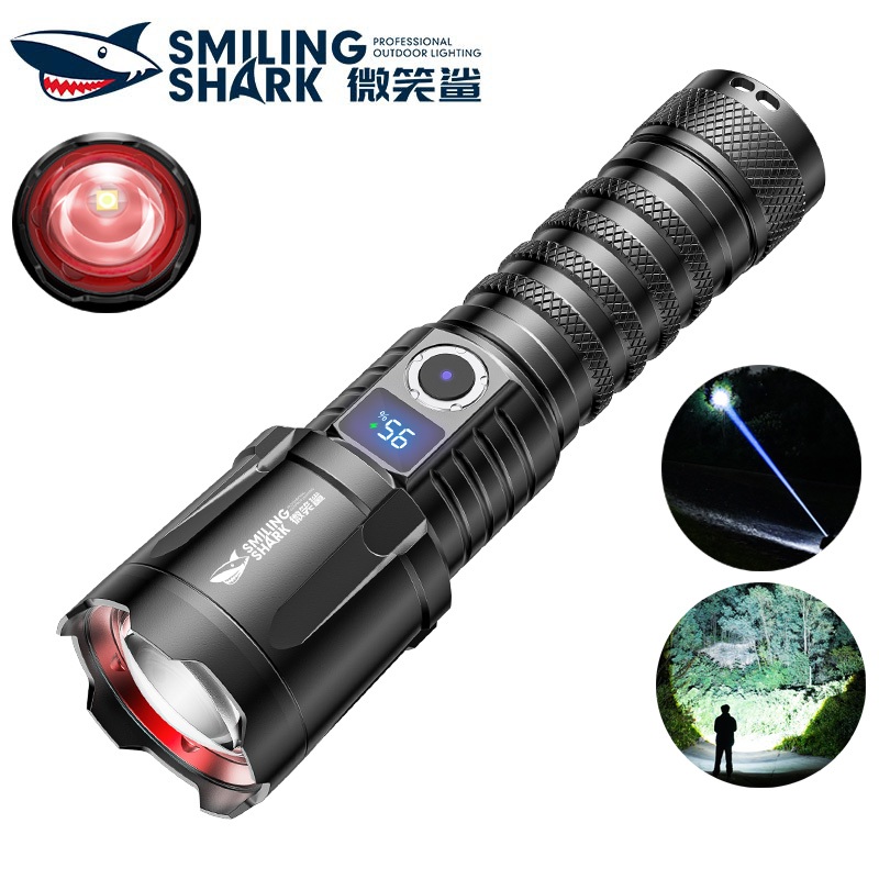 SmilingShark SD7005 ไฟฉาย led M80 10,000lm คบเพลิง ซุปเปอร์ไบรท์ ซูมได้ 5โหมด Type-C ชาร์จใหม่ได้ พร้อมไฟแสดงสถานะแบตเตอรี่ กันน้ำสำหรับงานเดินป่าตั้งแคมป์